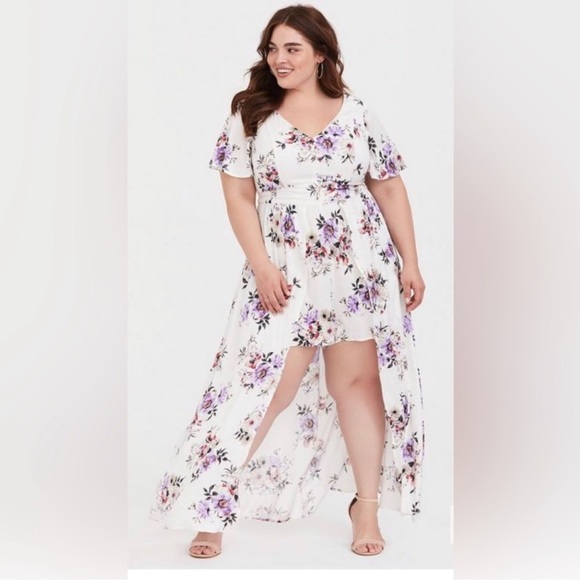 torrid Pants - Floral White and Purple Jumpsuit